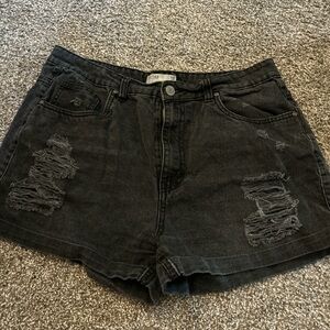 Refuge Black Distressed Jean Shorts